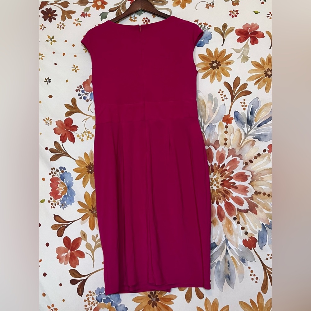 Jones New York 10 Summer Fall Dark Pink Surplice Ruched Sleeveless Office Dress - Picture 2 of 9